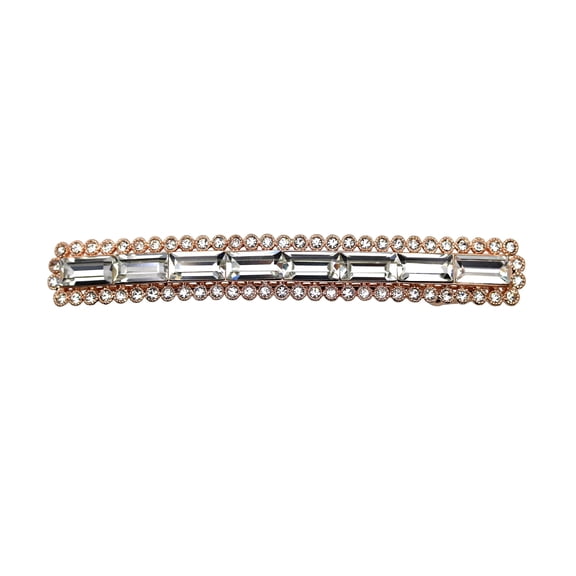 Faship Clear Crystal Rose Gold Plated Floral Small Hair Barrette Clip