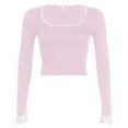 thumbnail image 7 of Women's Long Sleeve T Shirt Spliced Lace Neck Crop Design for Everyday Wear, 7 of 7