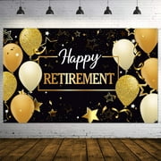 Retirement Party Decorations, Retirement Sign Banner Photo Booth Backdrop Background for Retirement Party Favor (Black and Gold)