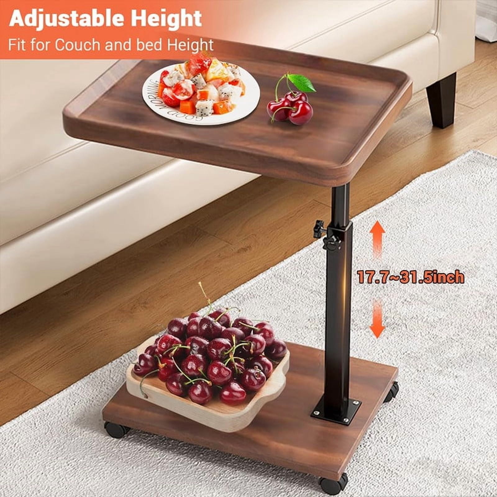 Towallmark C Table End Table Adjustable Height, 360°Swivel TV Tray Table for Small Spaces, Couch Tables That Slide Under, C Shaped Side Tables with Wheels for Living Room Bedroom