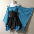 thumbnail image 2 of KICILVS Gothic Dresses for Women Off Shoulder Bell Sleeve Patchwork Corset Waist Layered Flowy Witch Theme Mini Dress Blue, 2 of 5