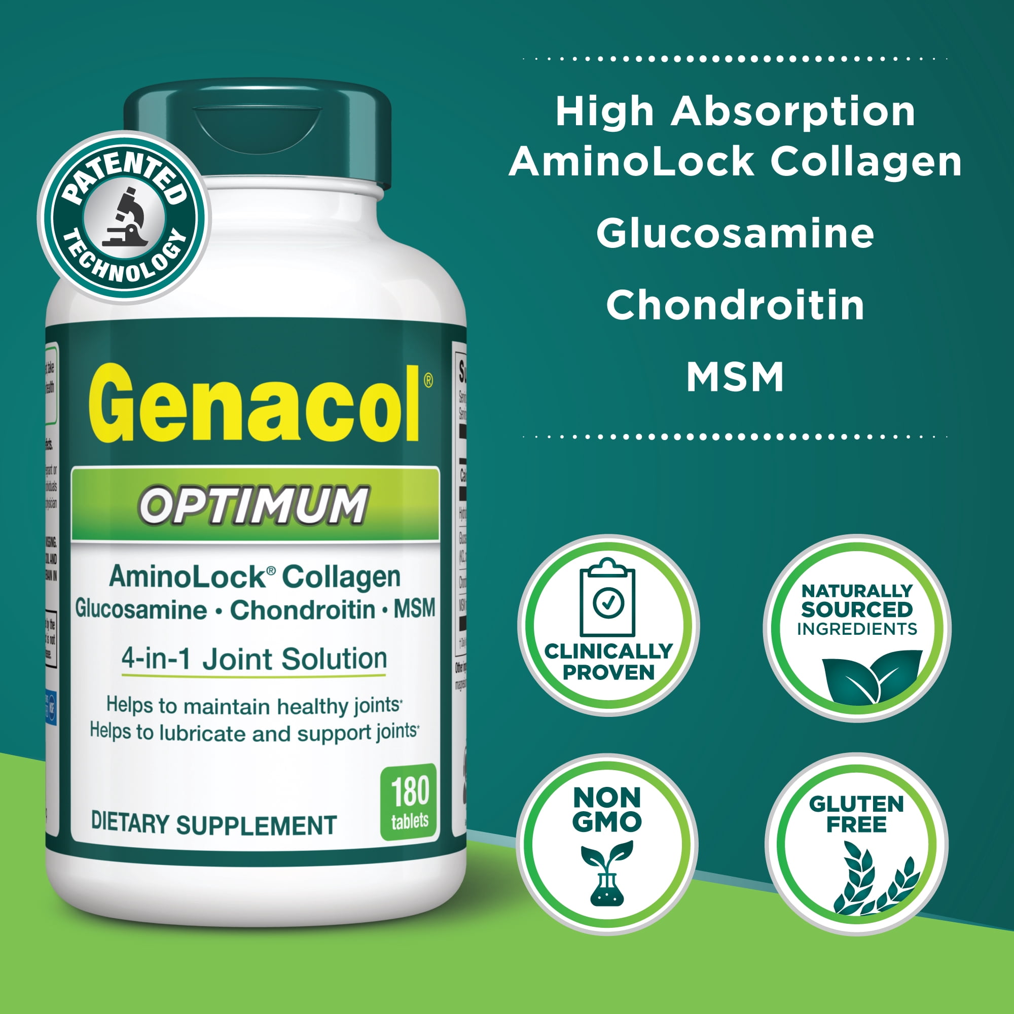 Genacol Optimum – Glucosamine, Chondroitin, MSM & Collagen for Joint Support, 180 Tablets (60-Day Supply)