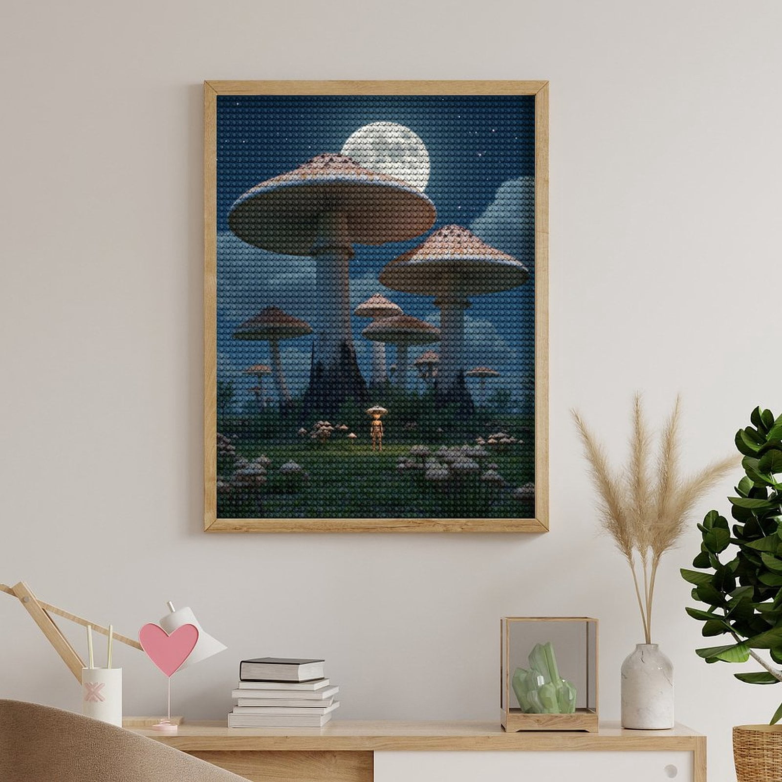 Diamond Art Kits for Adults, Fantasy Night Giant Mushrooms Moon 5D Diamond Painting Kits for Adults Beginners, DIY Full Drill Diamond Painting, Gem Art and Crafts 12x16
