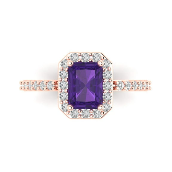 Solitaire with Accents Engagement Ring for Women - 1.92ct Natural Amethyst in 18K Rose Gold Promise Ring