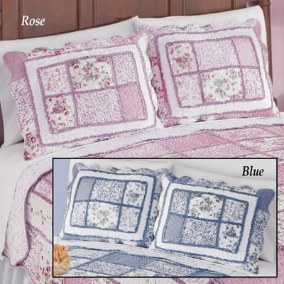 - Patchwork Classic Floral Pillow Sham with Scalloped Border, Rose, Sham