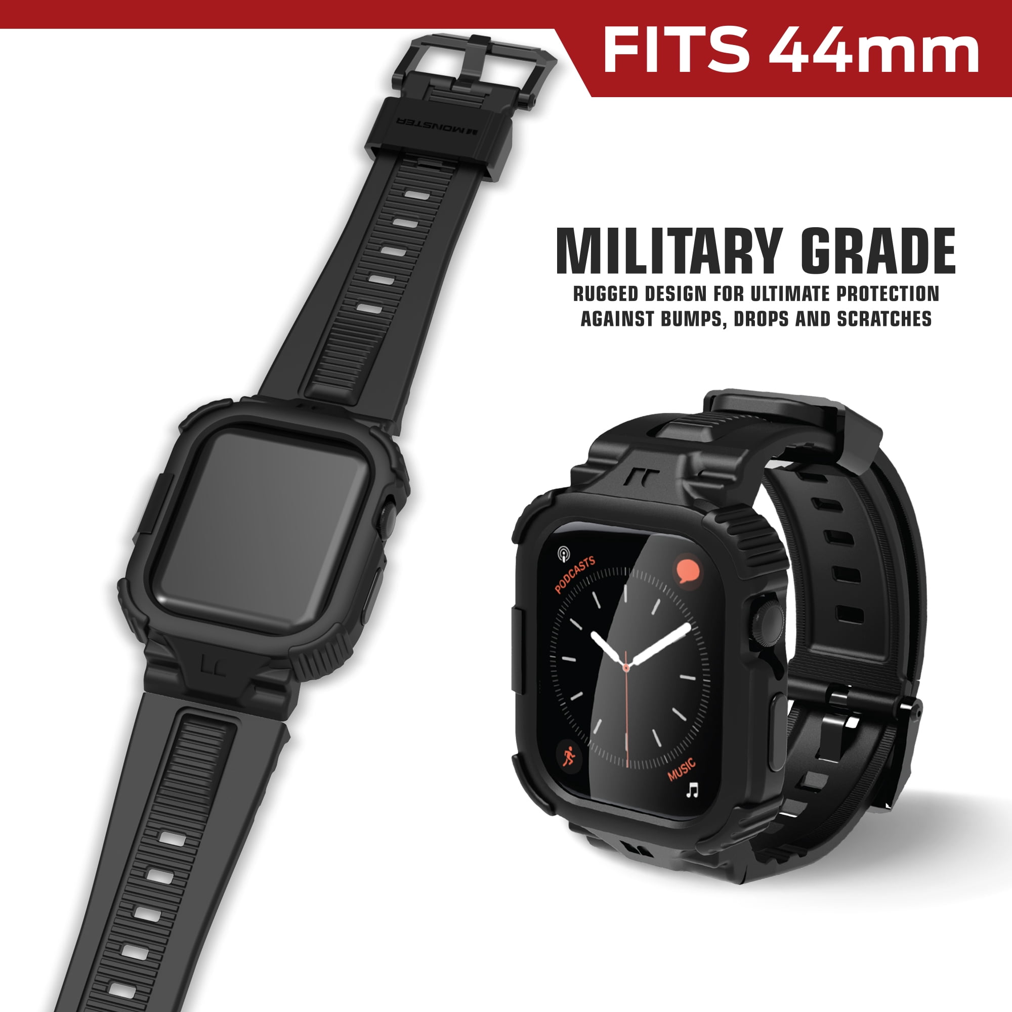Monster Rugged Smart Watch Band with Protective Case and Touch-Sensitive Screen Cover, Compatible with Apple Watch, 44mm