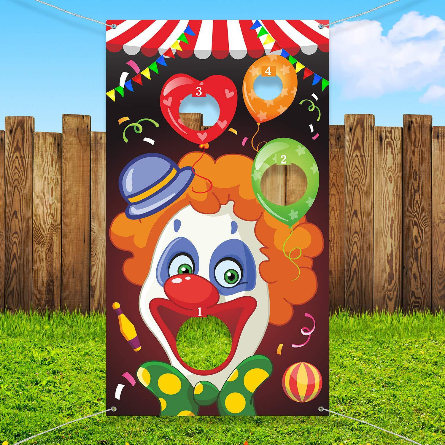Circus Fornitori per Bambini e Adulti Grandi Decorazioni di Carnevale WENTS Carnival Toss Giochi Clown Banner con 3 Sacchetti di Fagioli Circus Bean Bag Toss Game per attività di Carnevale Party 