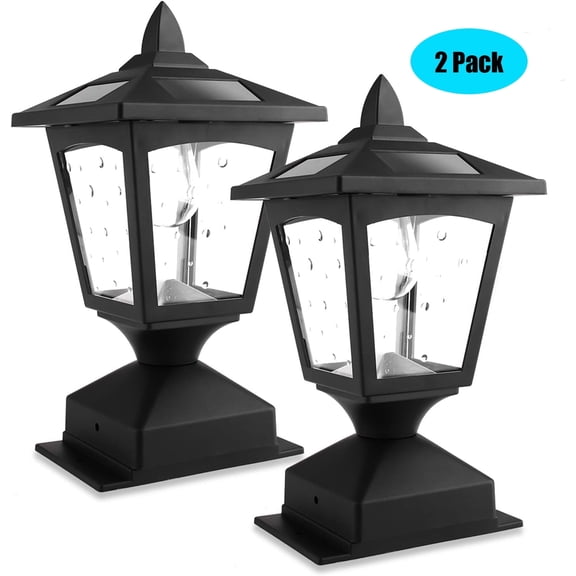 Kanstar Solar Post Cap Deck Lights Auto On/Off IP65 Waterproof 6000K/3000K 12H Runtime for 4x4/5x5/6x6 Posts 2-Pack Black
