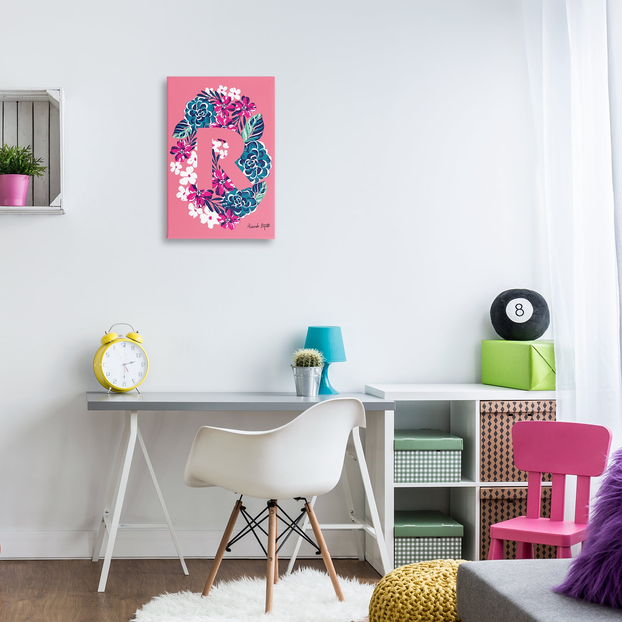 Stupell Industries Floral Bloom Letter R Botanical & Floral Painting Gallery Wrapped Canvas Art Print Wall Art, 16 x 24