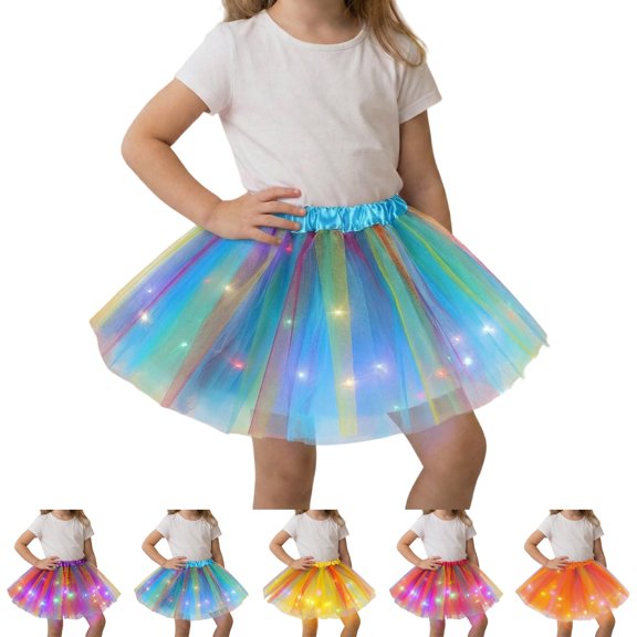 UJNDER Glitter Skirt Girls Glitter Skirt with Lights Layered Tutu for Party Dress Up Skirts for Girls Sky Blue,One Size