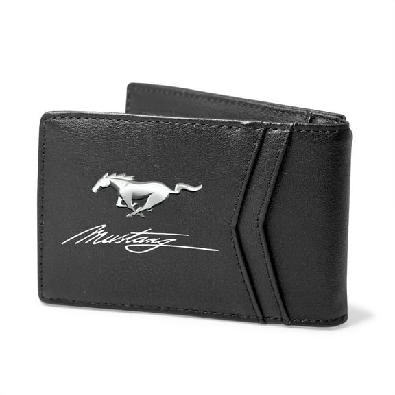 Ford Mustang Script Black PU Leather Slim RFID Resistant Bi-fold Men Wallet