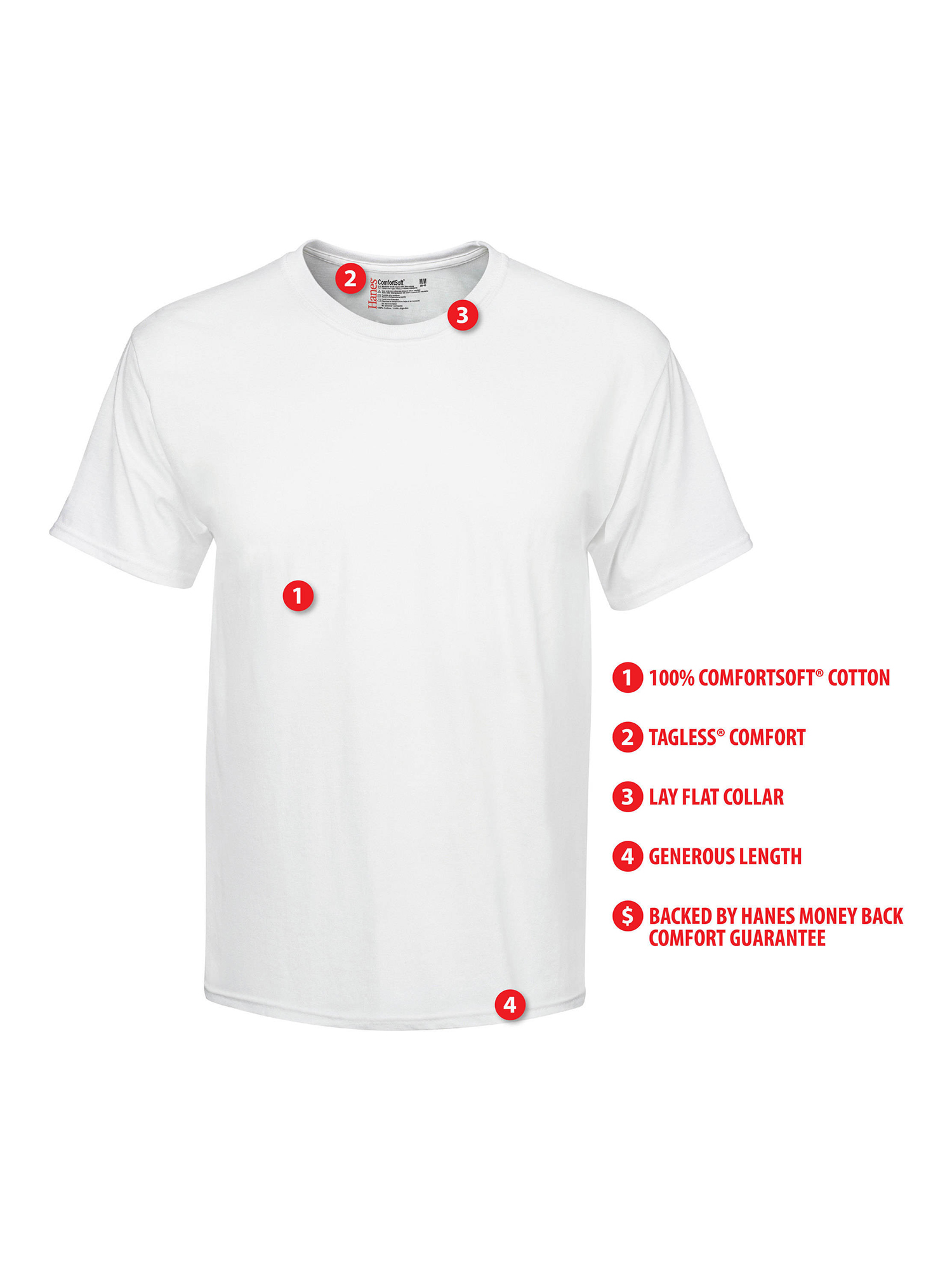 Hanes Men's Super Value Pack White Crew T-Shirt Undershirts, 10 Pack - image 5 of 6