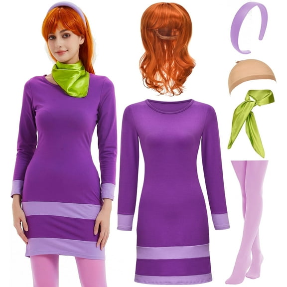Daphne Costume for Adult Women's Purple Mini Dress Costumes with Cosplay Accessoires Set