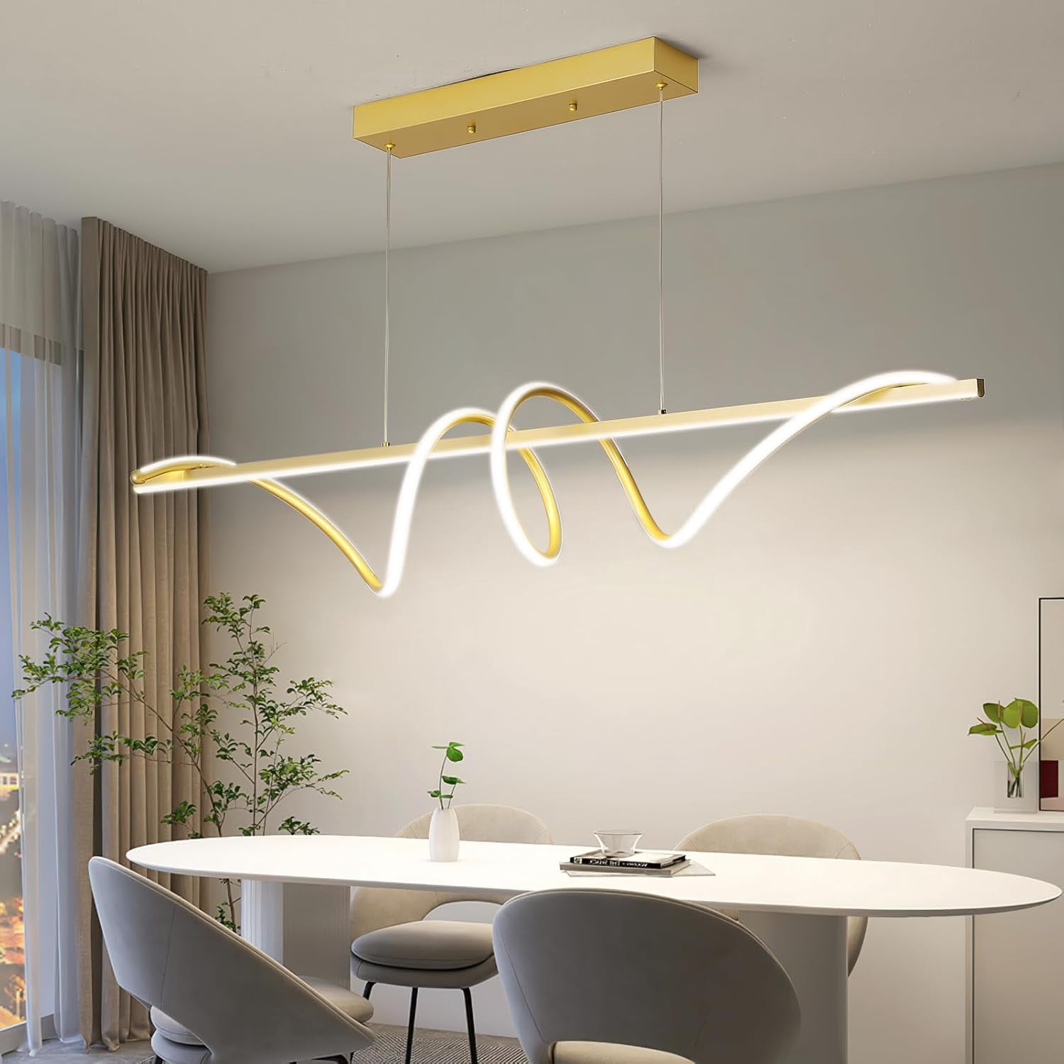 39inch Gold Chandelier Modern Ceiling Spiral Pendant Light Fixtures Hanging LED Color Temperature and Height Adjustable Chandeliers for Dining Room Living Room Bedroom Kitchen Island