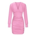 thumbnail image 5 of cfhntfmh Bodycon Dresses for Women V Neck Cocktail Dress Fall Fashion Long Sleeve Ruched Party Evening Mini Dress, 5 of 6
