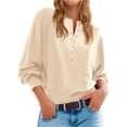 thumbnail image 4 of Long Sleeved Women Solid Color Button Down Casual Henley Sweater Knit Pullover, 4 of 6