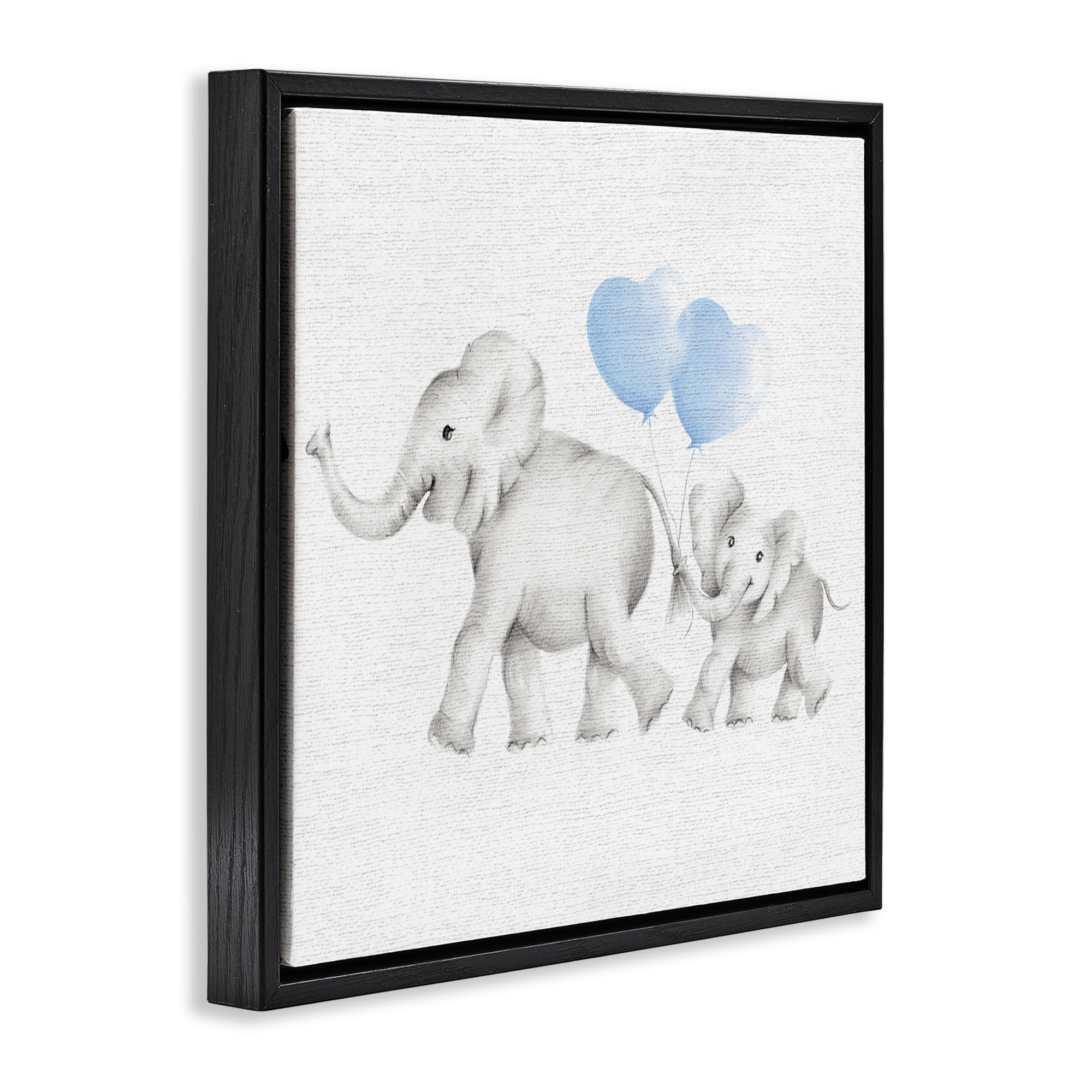 Stupell Industries Elephant Family with Blue Balloons Art for Kids Painting Black Floater Framed Canvas Art Print Wall Art, 18 x 18