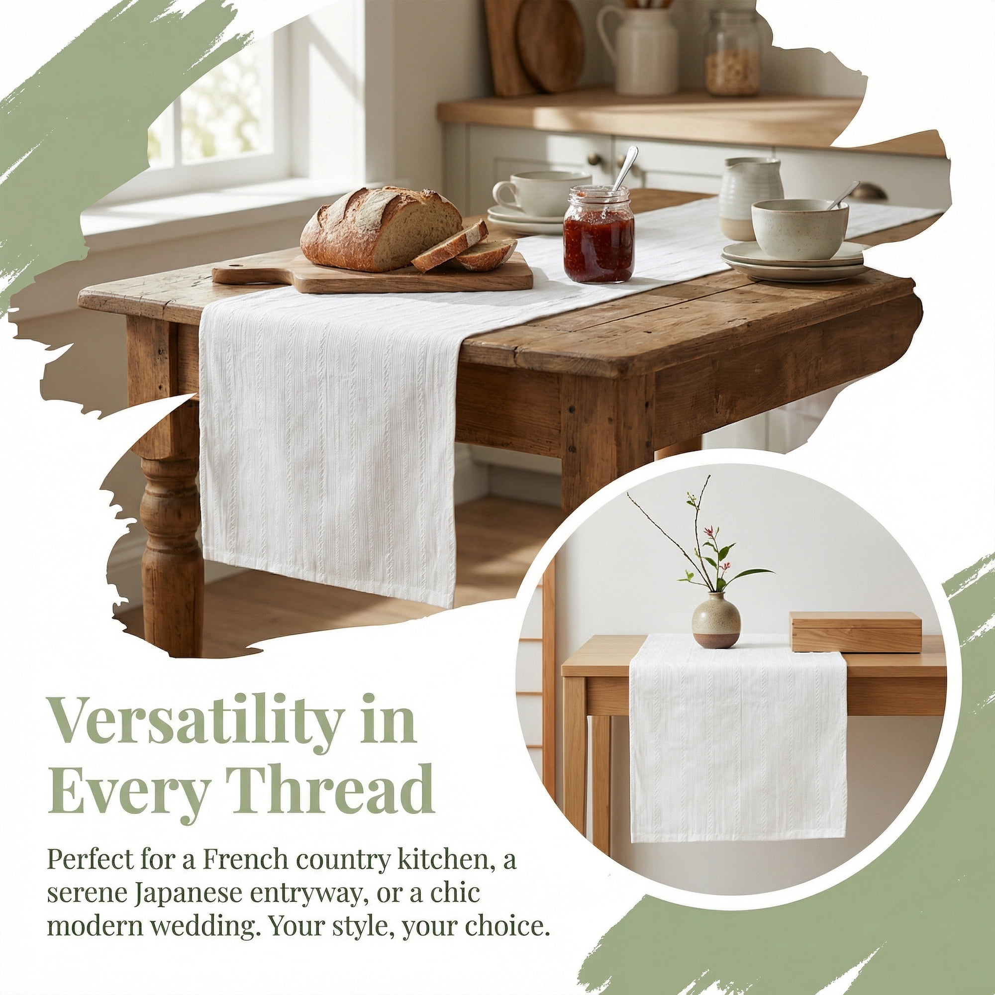 Unique Bargains Cotton Kitchen Runner for Dining Table Decoration White 11.8" x 70.9"