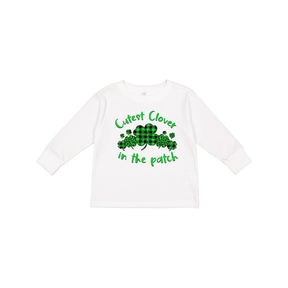 Inktastic St. Patrick's Day Cutest Clover in the Patch in Plaid Boys or Girls Long Sleeve Toddler T-Shirt