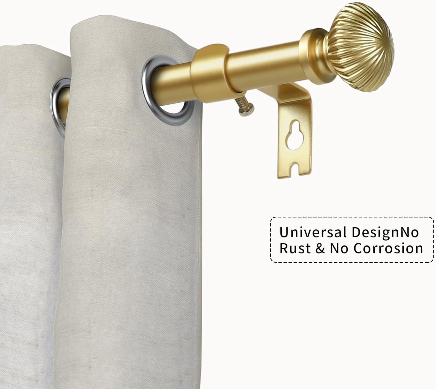 eTeckram 5/8" Single Curtain Rod with Bateau Finials,Gold,28‘’-48‘’