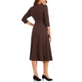 thumbnail image 3 of Vestido de trabajo para mujeres INSPIRE CHIC, corte A, mangas 3/4, vestido midi elegante, marrón oscuro, talla S, 3 of 6