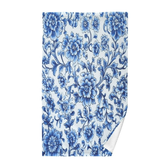 Blue and White Porcelain Single Pack 100% Cotton Bath Towel (16'' x 28'') Soft, Highly Absorbent, Ideal for Bathroom, Gym, Beach