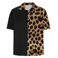 thumbnail image 4 of QQAMB Men's Shirts Button Down Lapel Collar Leopard Print Short Sleeve Shirt Trendy Hawaiian Shirts Summer Casual Vacation Tops Khaki XL, 4 of 5