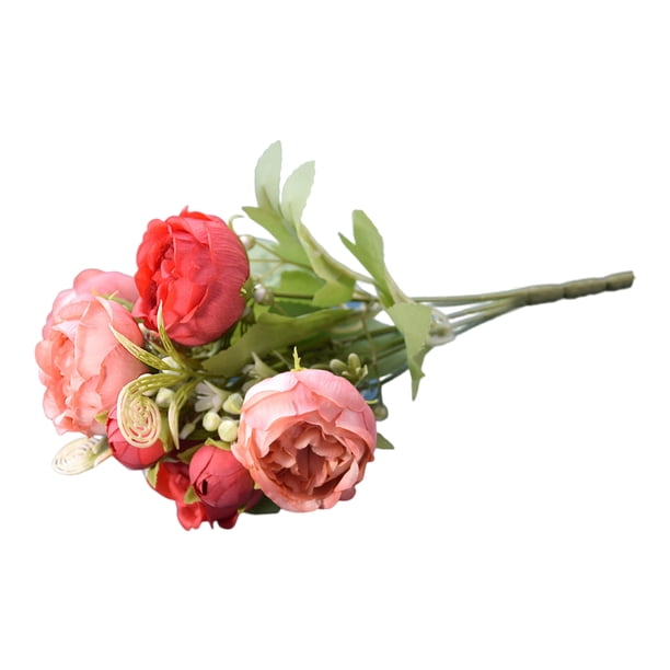 Ramo de flores artificiales de peonía Cateissary Decoración oficina novia rojo