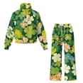 thumbnail image 4 of SCRAWLGOD St. Patrick's Day Four Leaf Clover Green Womens Lounge Sets Trendy Knitted Sweatsuit Sets 2 Piece Outfits with Turtleneck Pullover Top Wide Leg Sweatpants with Pockets, M, 4 of 7