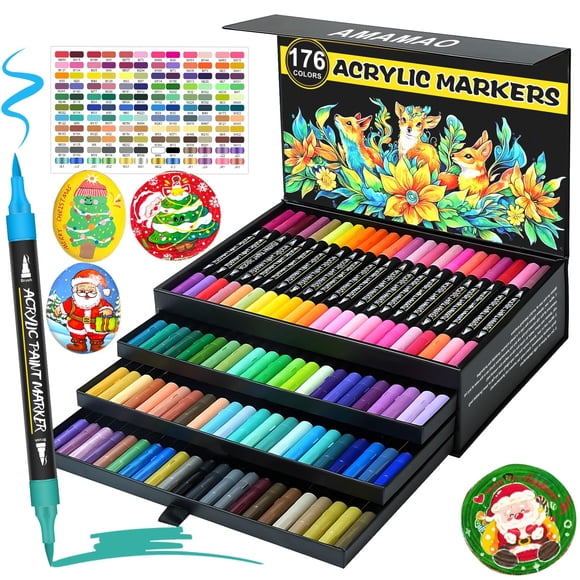 Set de Marcadores de Pintura Acrílica Amamao 176 Colores, 88 Puntas de Pincel