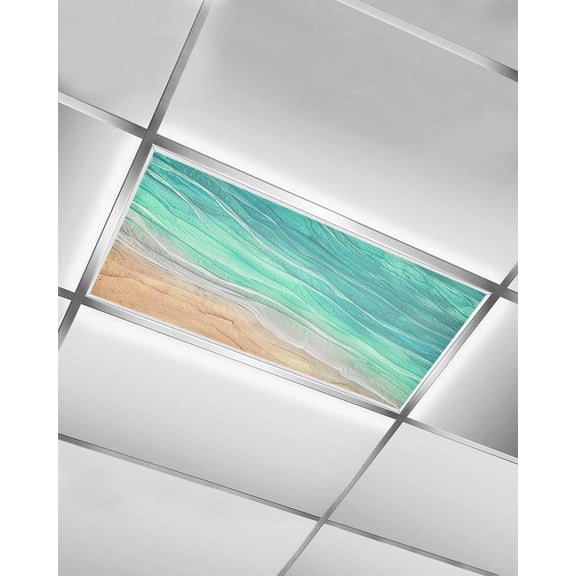 Teal Ombre Coastal Fluorescent Light Covers for Ceiling Lights 4x2 feet,1 Pack Magnetic Light Filters for Classroom,Summer Nautical Beach Ocean Seaside Fluorescent Light Shade Panel for Office