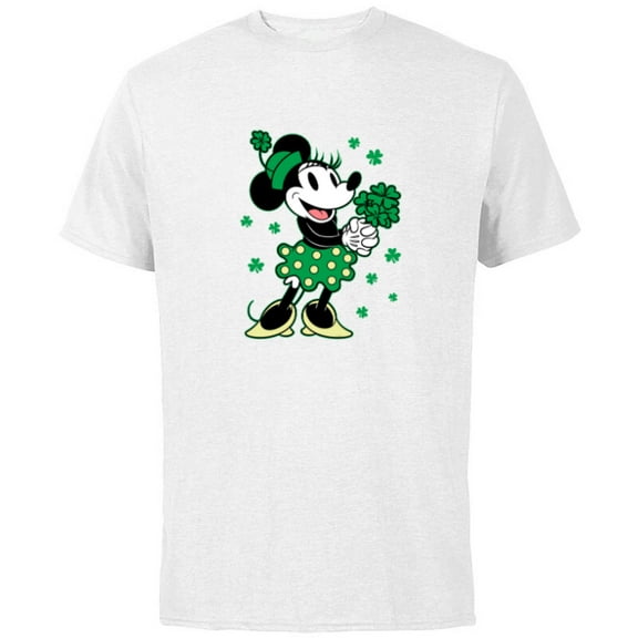 Disney Minnie Mouse Shamrock Bouquet St Patrick’s Day Retro - Short Sleeve Cotton T-Shirt for Adults - Customized-White
