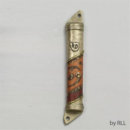 Decorated Pewter Mezuzah ''Gold Harmony'' - 4''