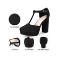 thumbnail image 4 of BLISSFUL STEP Women's Closed Toe Block Heels T-Strap Platform Pumps Black 6, 4 of 7