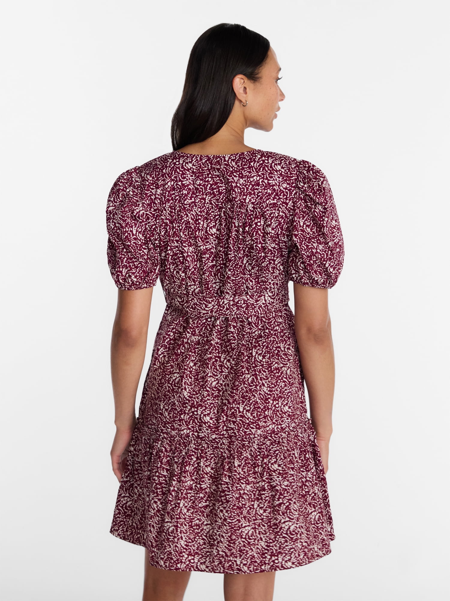 Time and Tru Women's Cotton Mini Dress with Puff Sleeves, Sizes XS-4X