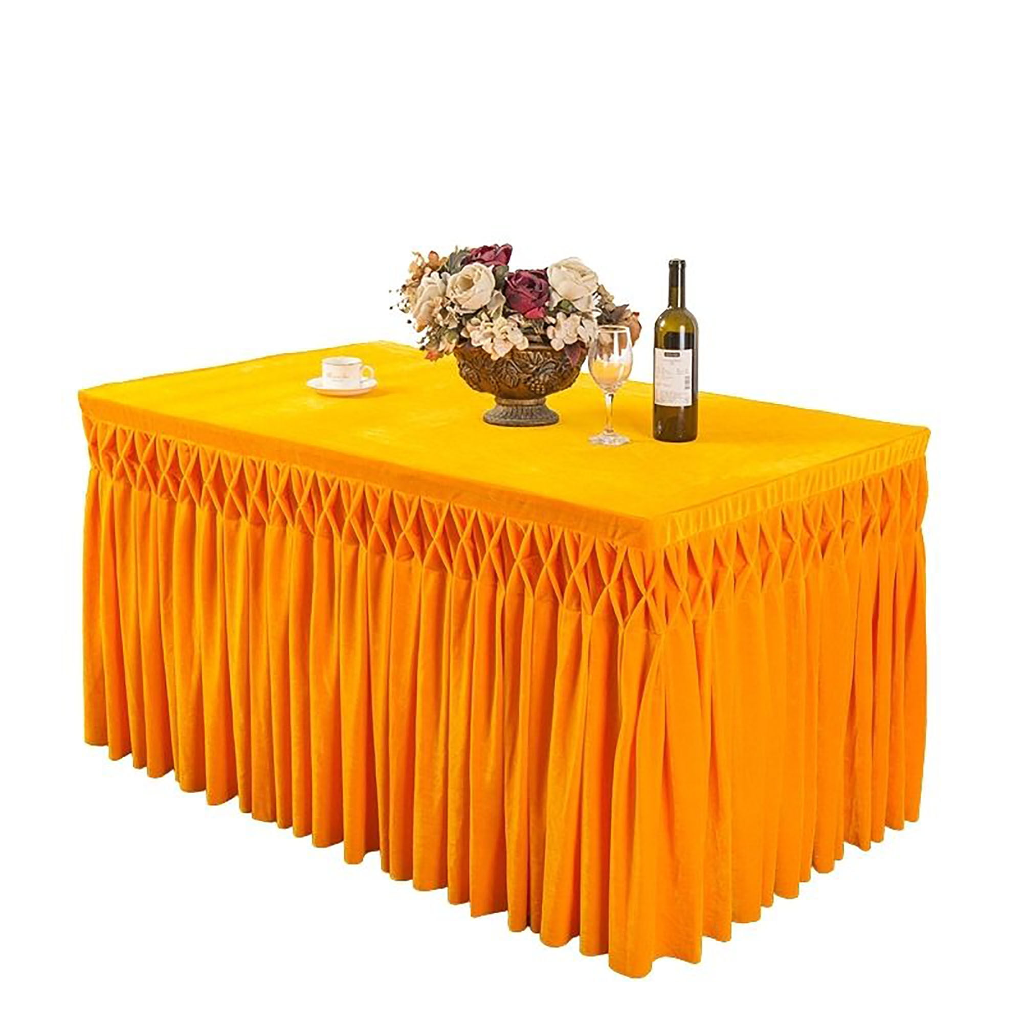 2 Pack Solid Color Velvet Table Skirt Cloth,Fitted Table Skirt With Tassel,Washable Table Skirt
