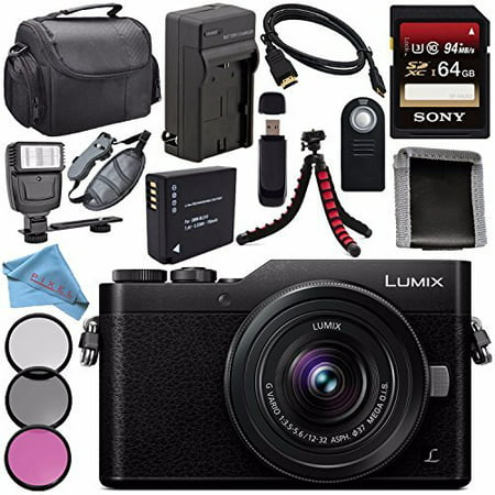 Panasonic Lumix DC-GX850 Micro Four Thirds Mirrorless Camera with 12-32mm Lens (Black) + DMW-BLH7 Lithium Ion Battery + Charger + Sony 64GB Card + Case + Remote + Fibercloth + Tripod + Flash (Best Flash For Micro Four Thirds)