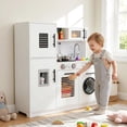 thumbnail image 5 of TLSUNNY Kids Play Kitchen, with Washer, Water Dispenser & Stove W/ Realistic Lights & Sounds, Wooden Kitchen Playset for Toddlers Ages 3+, 5 of 10