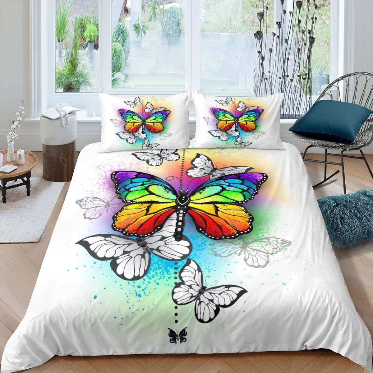 Girls Butterfly Bedspread Colorful Butterflies Lightweight Coverlet for Kids Boys Multicolor Dreamy Animal Quilt Set Chic Marble Girly Pink Decor Bedding Cover with 1 Pillowcase 2Pcs Bedding Twin