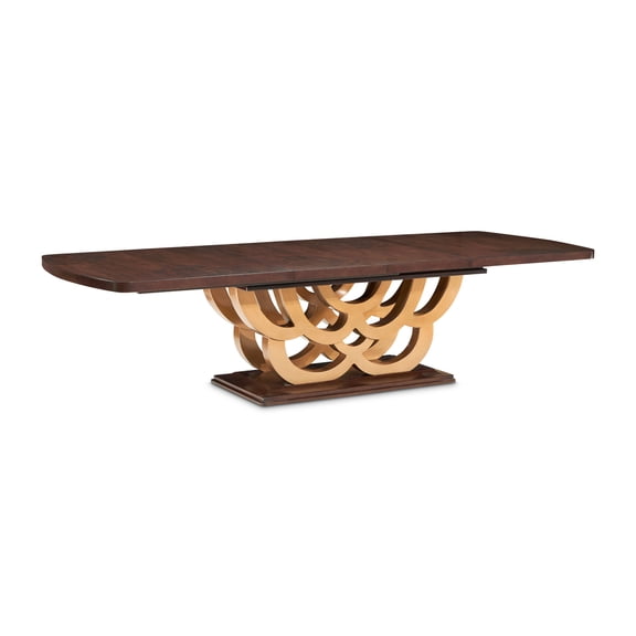 Michael Amini Camellia Field Rectangular Pedestal Dining Table in Warm Pecan