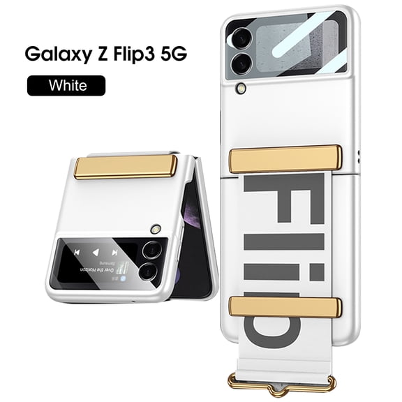 Galaxy Z Flip 3 5G Case 2021, Hard PC Shockproof Phone Flip Smartphone Cover with Wristband Strap HD Camera Lens Protector Lightweight Shell for Samsung Galaxy Z Flip 3 5G (6.7"), Silver