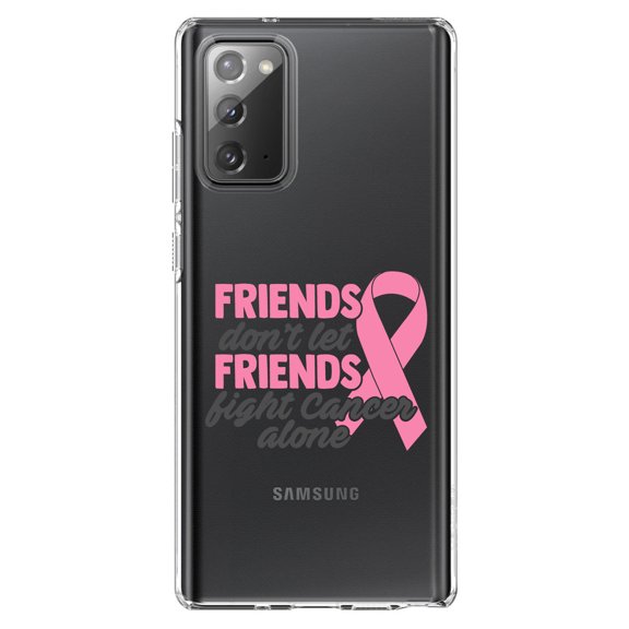 DistinctInk Clear Shockproof Hybrid Case for Samsung Galaxy Note 20 (6.7" Screen) - TPU Bumper Acrylic Back Tempered Glass Screen Protector - Don't Let Friends Fight Cancer Alone