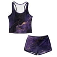 thumbnail image 4 of Xoenoiee Purple Golden Marble Print Girls Swimsuit Two Piece Bathing Suit Round Neck Tankini Tops with Boyshort Girls Swimsuits Swimwear, 8-9 Years, 4 of 7