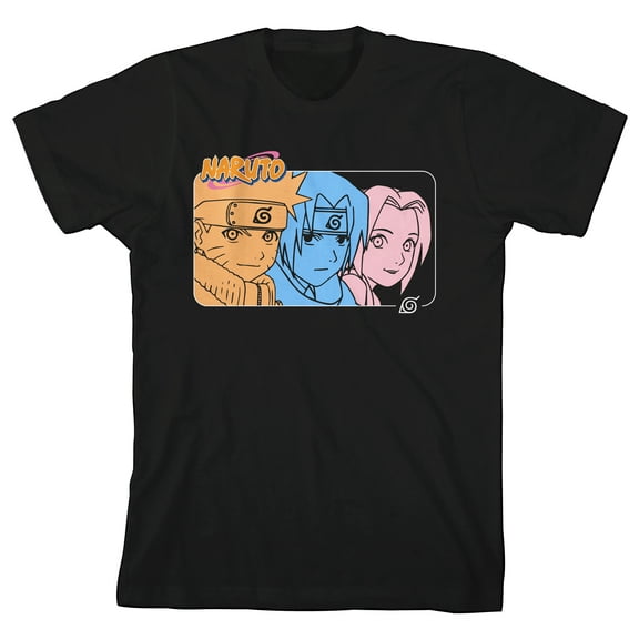 Naruto Classic One Color Headshots Crew Neck Short Sleeve Youth Black T-shirt-Large