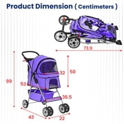 BestPet Pet Stroller Cat Dog Cage Stroller Travel Folding Carrier, Purple, 4 Wheels