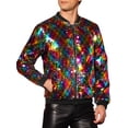 thumbnail image 4 of INSPIRE CHIC Sequin Jacket for Men's Zip Up Long Sleeves Party Disco Sparkly Bomber Jacket 2XL Multicolor, 4 of 6