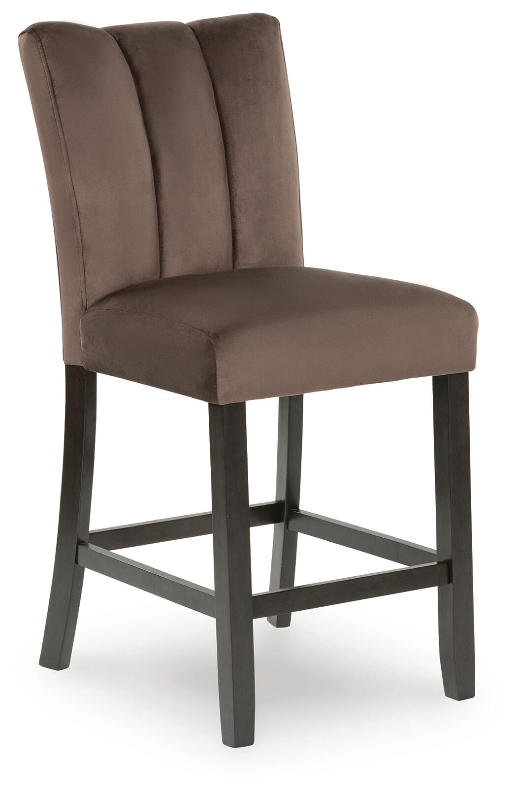 Signature Design by Ashley Zendalia Upholstered Counter Height Bar Stools - Set of 2, Mocha Brown Velvet with Channel Stitching