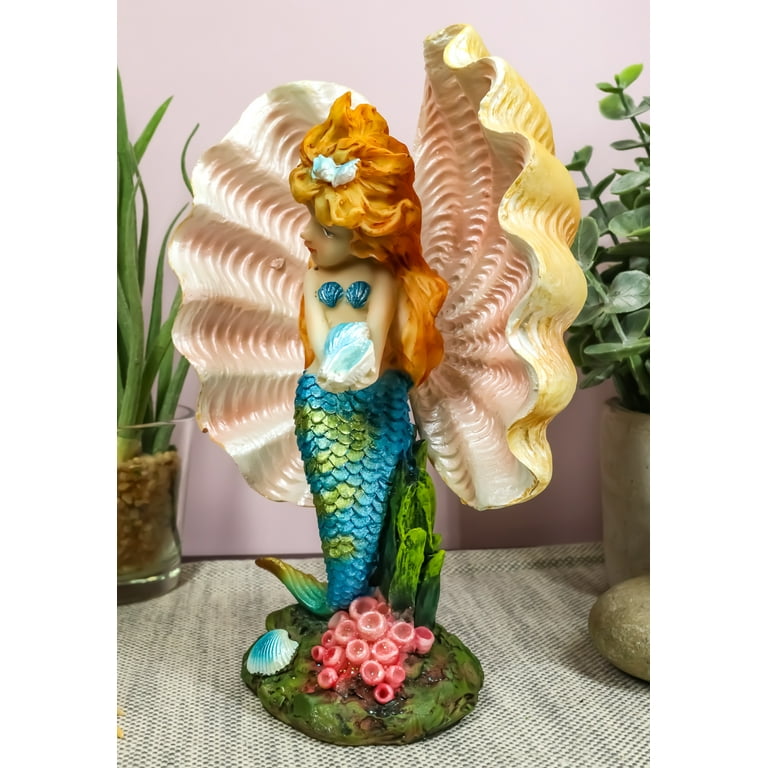 Aquamarine Mermaid Mergirl Holding Blue Sconce By Giant Pearl