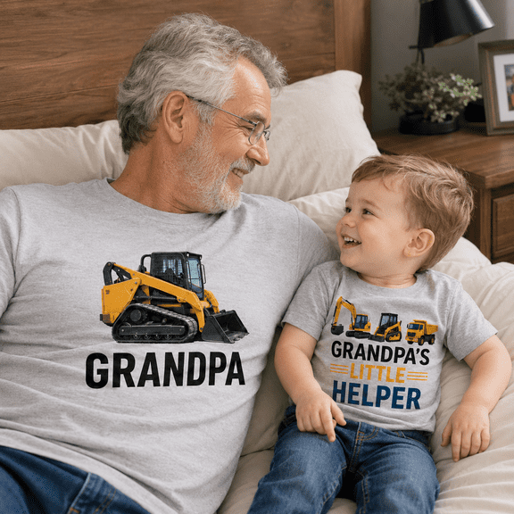 Construction Grandpa And Grandpa's Little Helper Matching Shirts, Excavator Dump Truck Outfit, Grandpa And Grandchild Gift, Baby Toddler Kids Youth Shirt