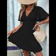 thumbnail image 4 of Vestido Mini de Verano con Escote en V y Mangas con Volantes, Corte A, Cintura Alta Elástica, Holgado y con Vuelo. Negro L, 4 of 9